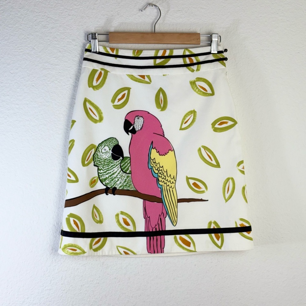 Anthropologie Edme & Esyllte White & Green Parrot Skirt Sz 2